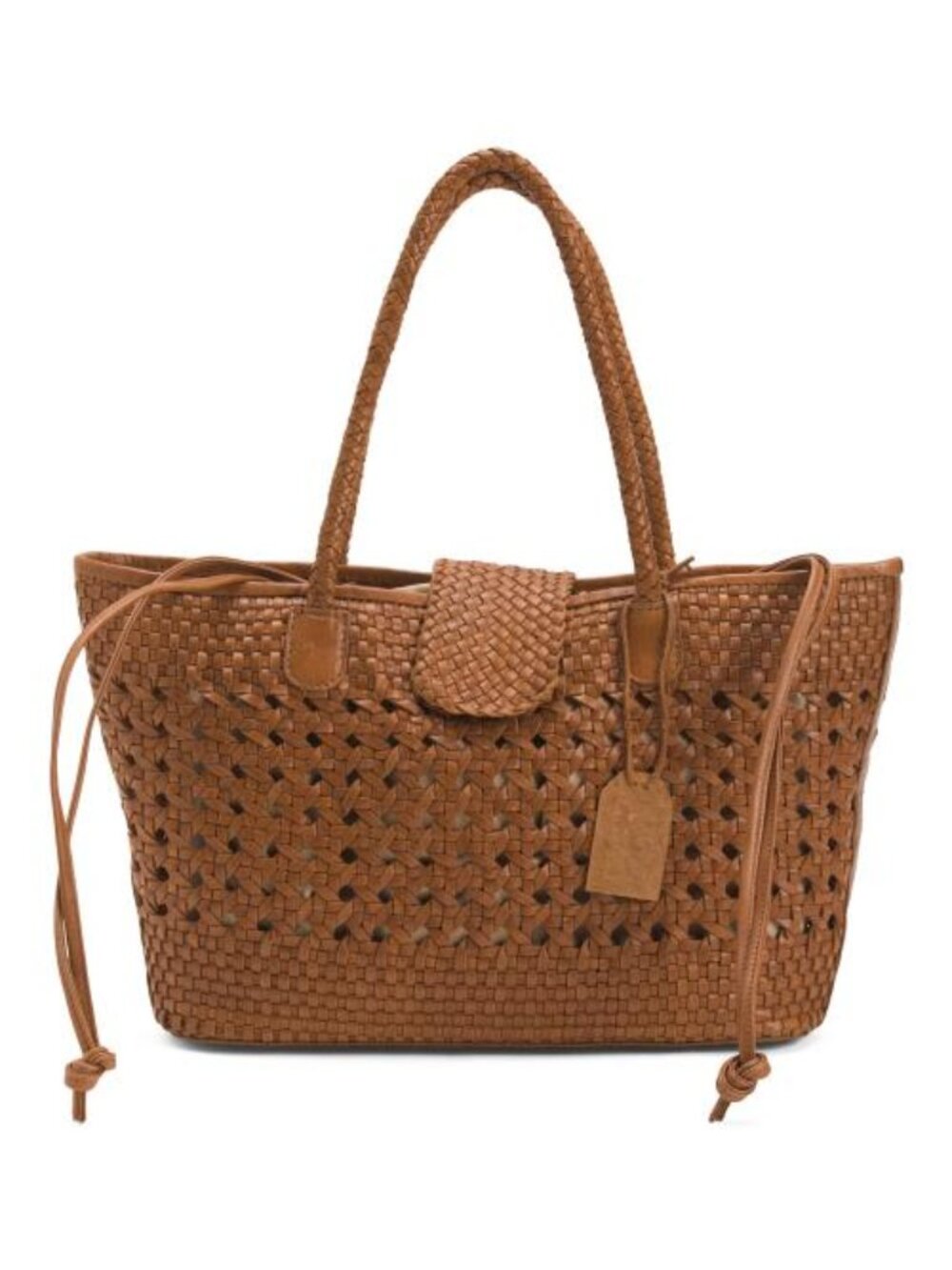 MADE IN INDIA Leather Woven Beach Tote Bag